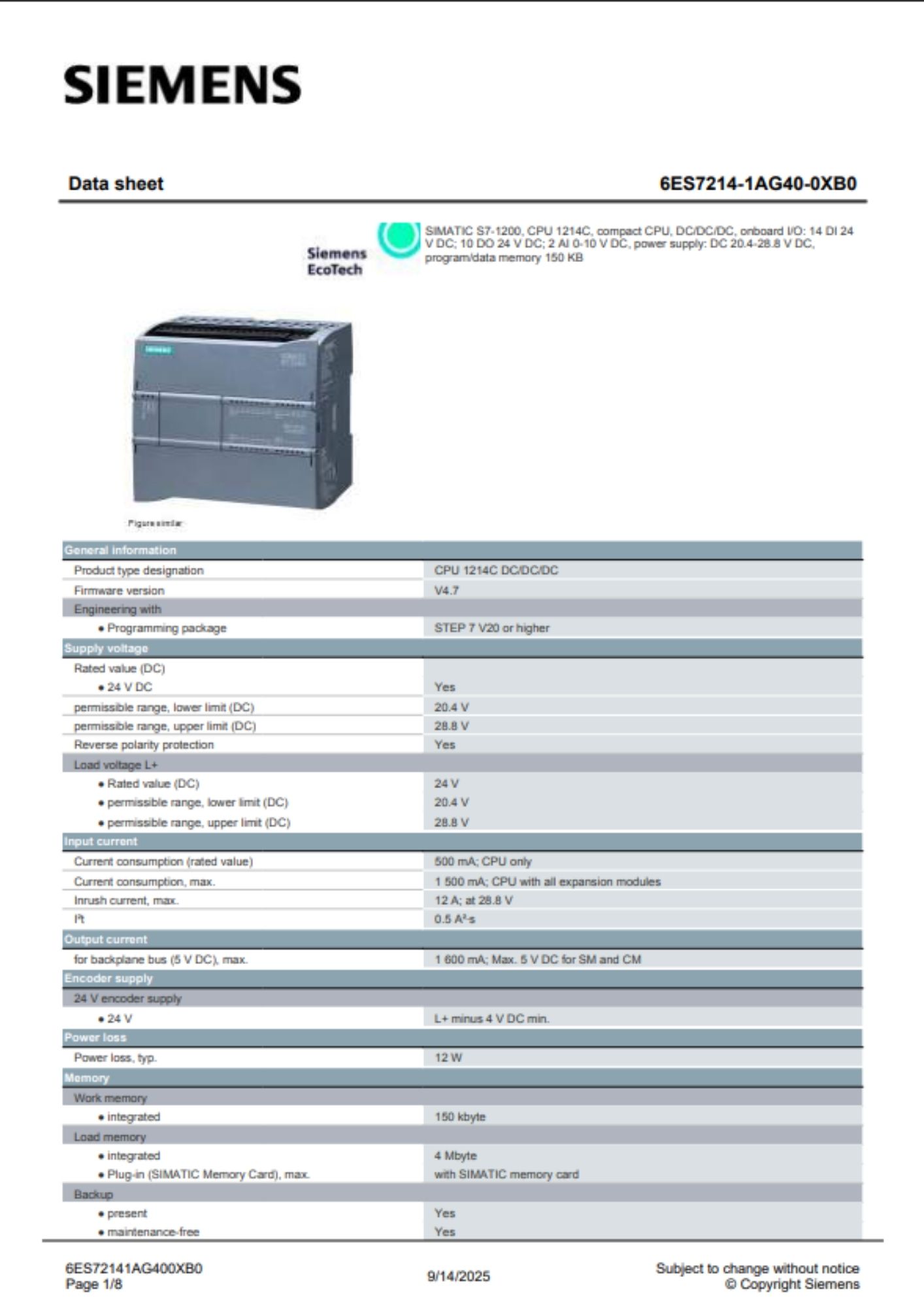 Siemens 6es72141ag400xb0